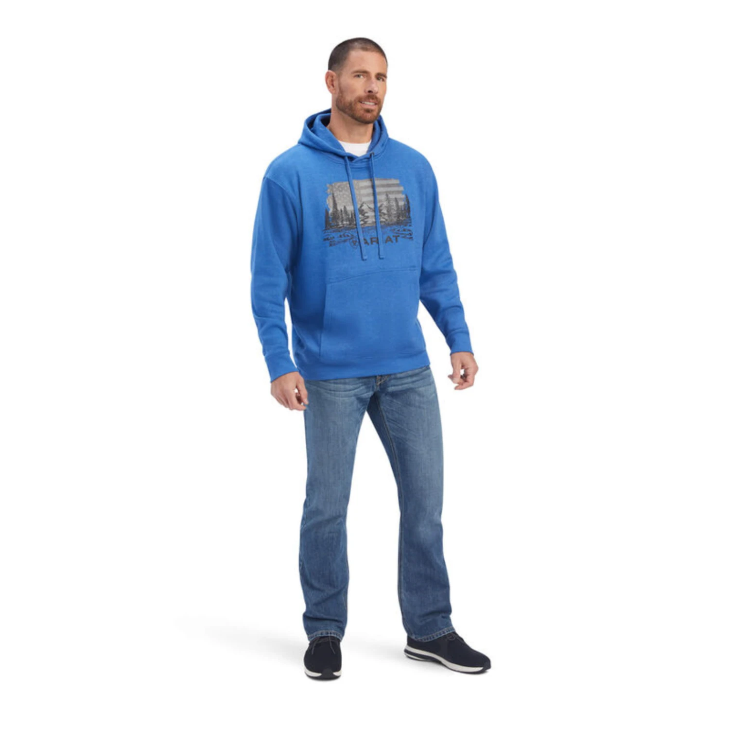 Ariat® Men's Land Of The Free Classic Blue Heather Pullover Hoodie 10041718 - Image 4