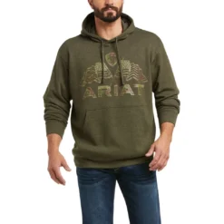 Ariat Men's Basic Brine Olive Double American Flag Hoodie 10037529