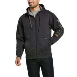 Ariat® Men's Rebar Camo Flag Full Zip Charcoal Hoodie Jacket 10032899