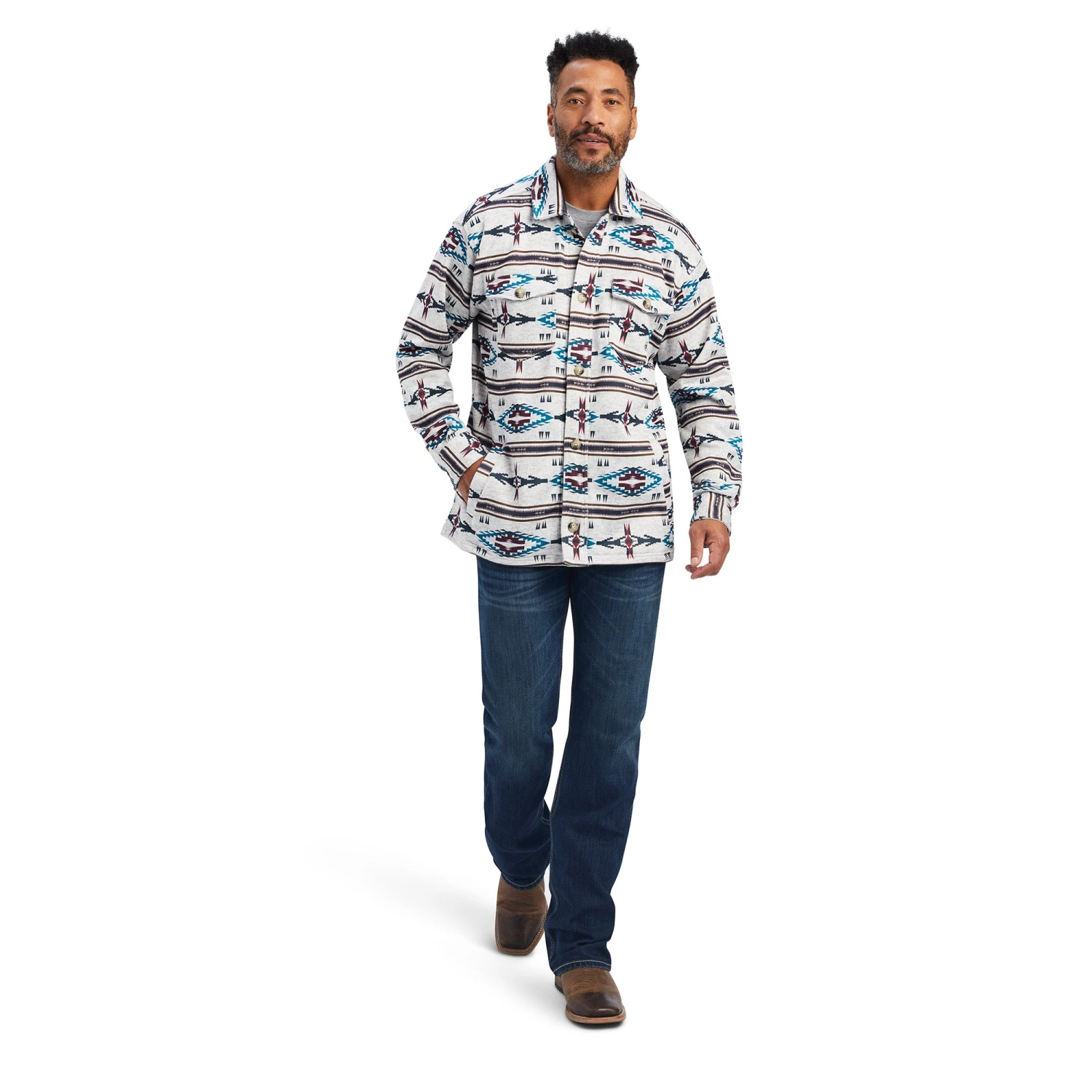 Ariat® Men's Caldwell Printed Dark Oatmeal Shirt Jacket 10041733 - Image 4