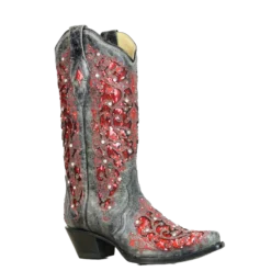 Corral Boots Corral Ladies Black-Red Glitter Inlay & Crystal Boots A3534