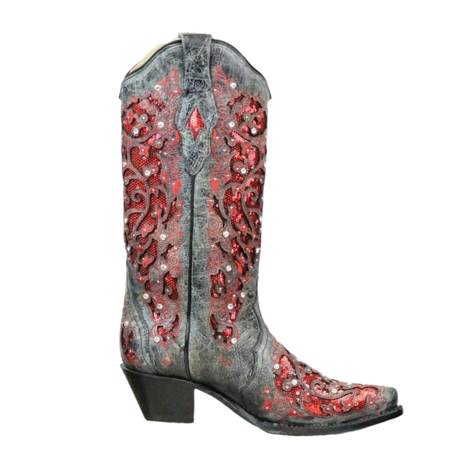 Corral Boots Corral Ladies Black-Red Glitter Inlay & Crystal Boots A3534 - Image 2