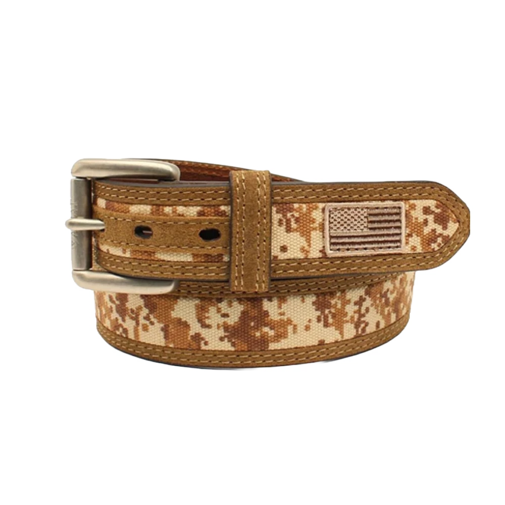 Ariat Men's Digital Camo USA Flag Medium Brown Belt A1035044